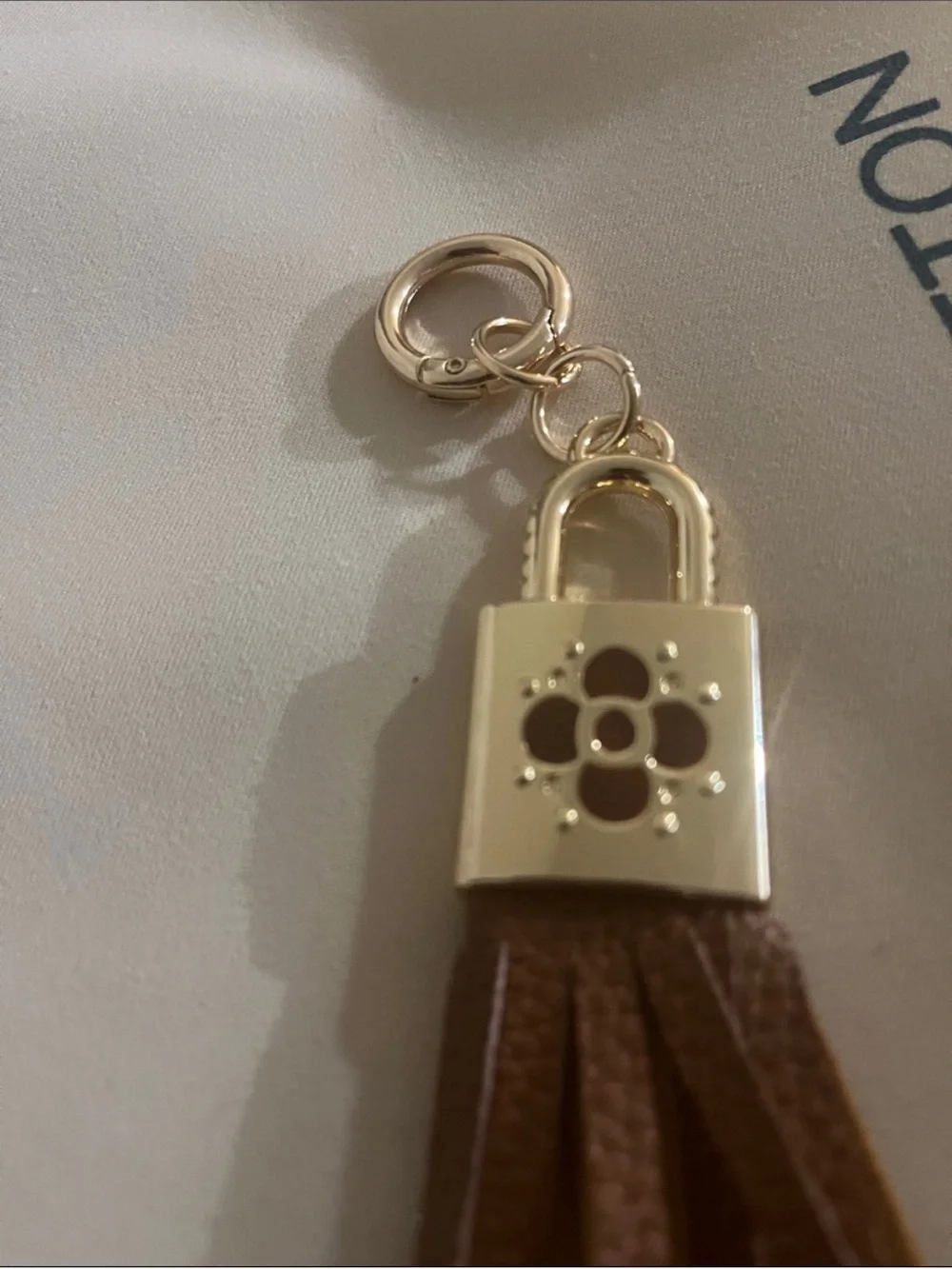 Source Unknown Brown Leather Tassel Key & Bag Charm with Gold Hardware